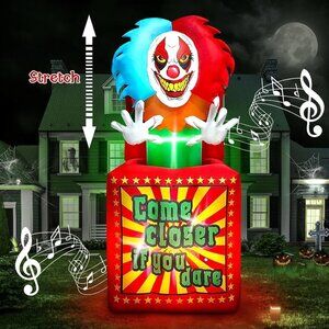 6.6 FT Halloween Inflatables Animated Clown with Music Kalolary Circus Clown Box